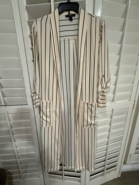 Forever 21 Cream and Black Striped Duster